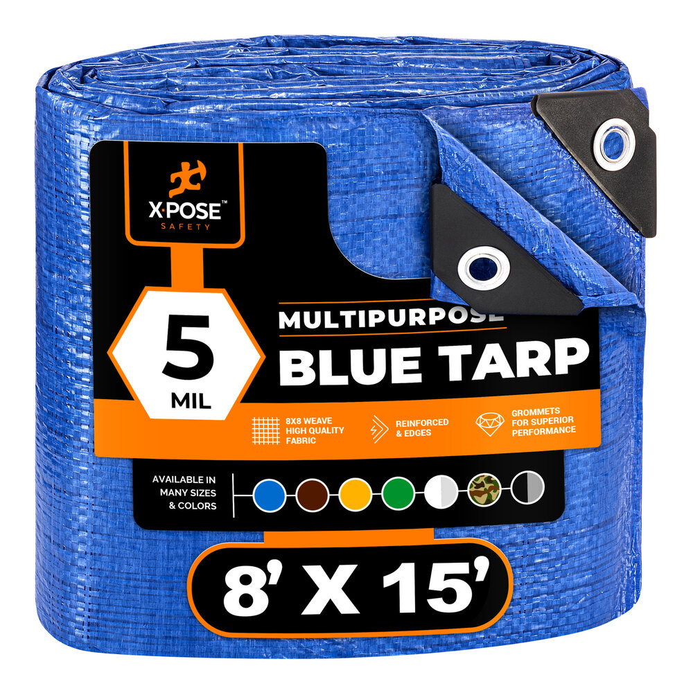 Xpose Safety 8' x 15' Blue Weather-Resistant 5 Mil Multipurpose Polyethylene Tarp BT-815-A
