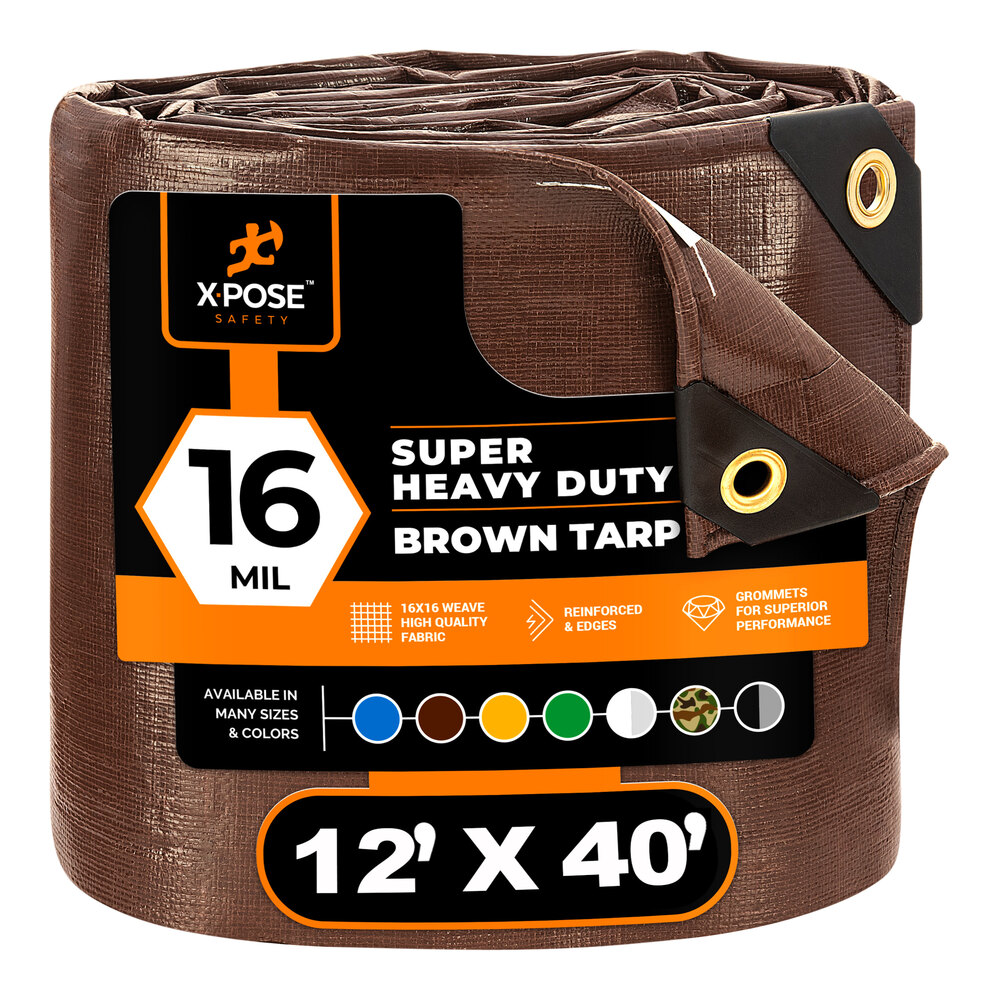 Xpose Safety 12' x 40' Brown Super Heavy-Duty Weatherproof 16 Mil Polyethylene Tarp BHD-1240-A