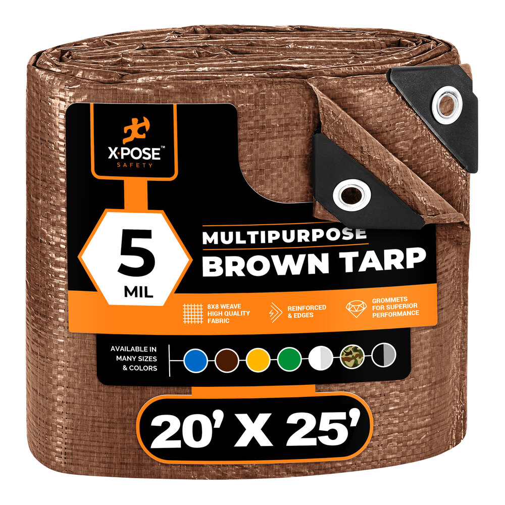 Xpose Safety 20' x 25' Brown Weather-Resistant 5 Mil Multipurpose Polyethylene Tarp BRT-2025-X