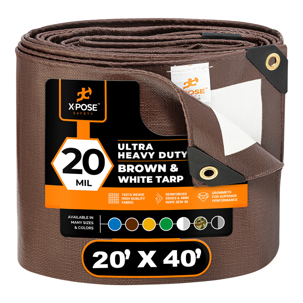 Xpose Safety 20' x 40' Brown / White Ultra Heavy-Duty Weatherproof 20 Mil Multipurpose Polyethylene Tarp UHD-2040-X