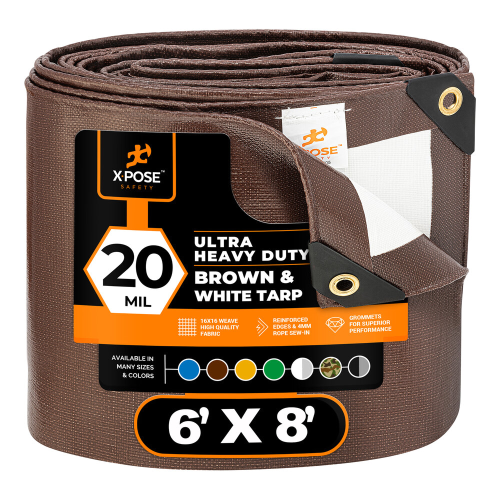 Xpose Safety 6' x 8' Brown / White Ultra Heavy-Duty Weatherproof 20 Mil Multipurpose Polyethylene Tarp UHD-68-X