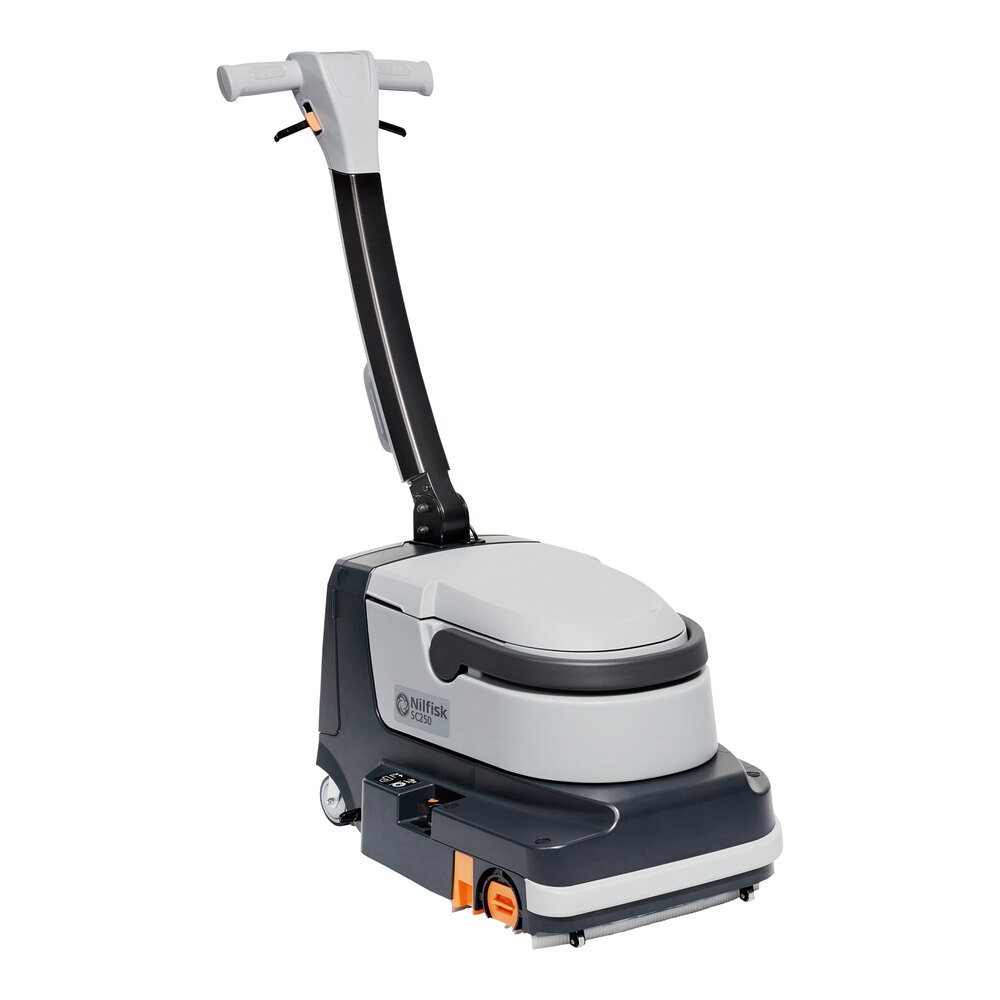 Advance SC250 56385456 13 1/2" Walk Behind Micro Floor Scrubber with 7.8 Ah Lithium-Ion Battery, Fast Shelf Charger, and Brush - 1.6 Gallon