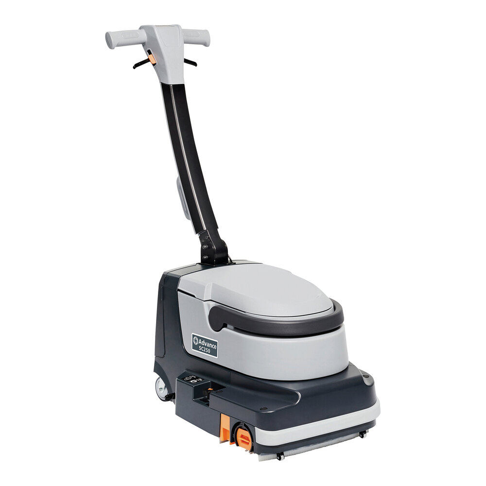 Advance SC250 9087381020 13 1/2" Walk Behind Micro Floor Scrubber with 7.8 Ah Lithium-Ion Battery, Onboard Charger, and Brush - 1.6 Gallon