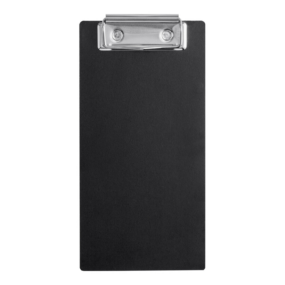 Choice 4" x 8" Customizable Black Wood Color Menu Holder / Check Presenter with Clip