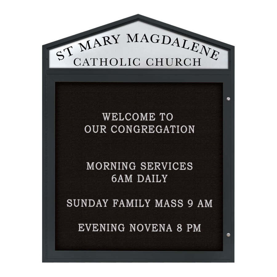 United Visual Products 48" x 48" Black Double-Sided Enclosed Outdoor Cathedral Letterboard with Pointed Header