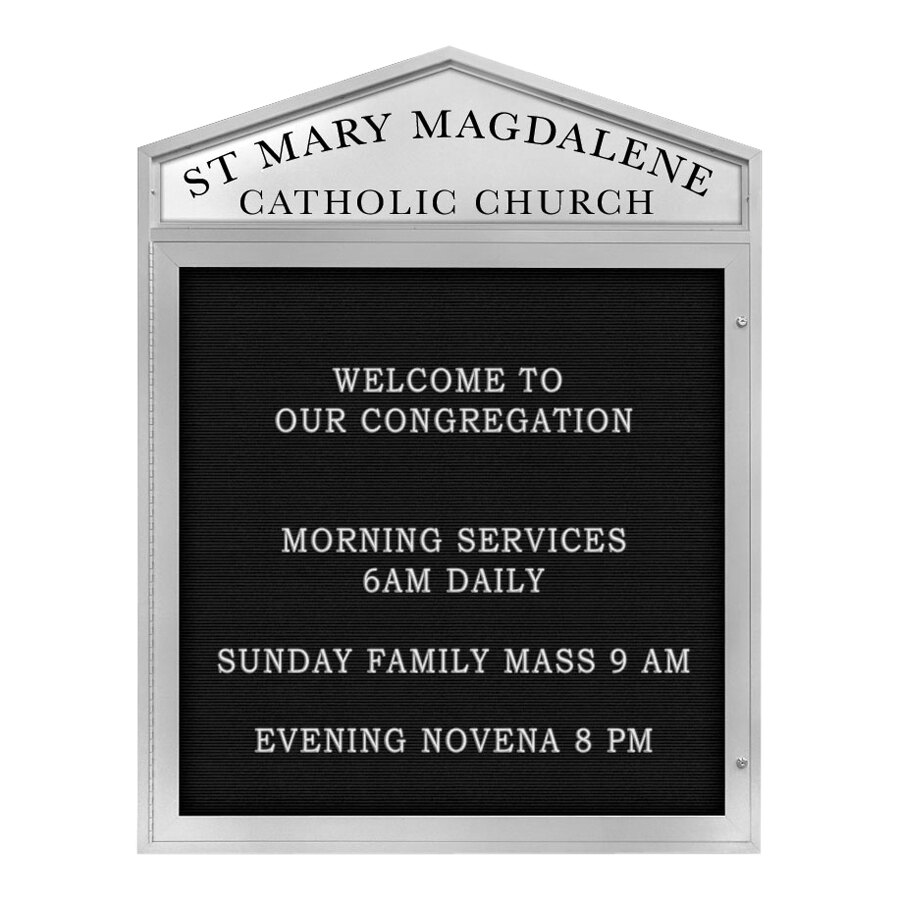 United Visual Products 48" x 48" Satin Single-Sided Enclosed Outdoor Cathedral Letterboard with Pointed Header