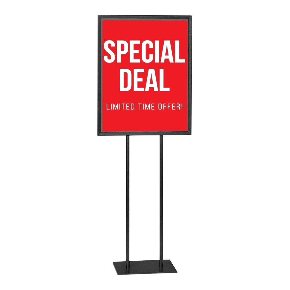 United Visual Products 22" x 28" Black Steel Pedestal Poster Stand with Flat Base