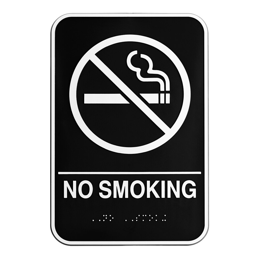 Vollrath 5638 Traex® No Smoking Sign with Braille - Black and White, 6" x 9"