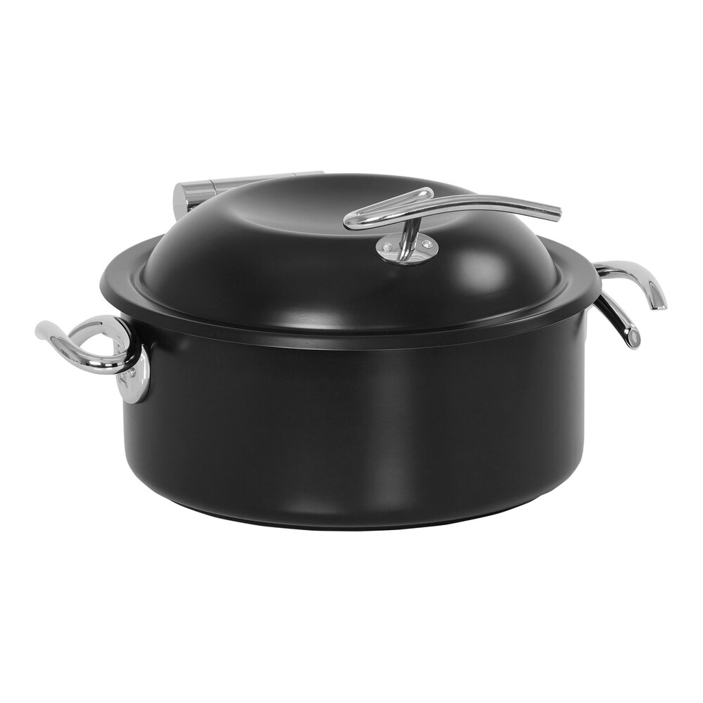 Cal-Mil 5 Qt. Round Black Stainless Steel Induction Chafer with Soft-Close Lid 23406-13