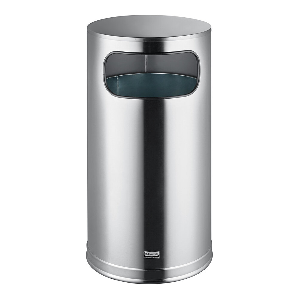 Rubbermaid® FGSO16SSSGL Metallic Round Satin Stainless Steel Trash Can with Galvanized Steel Liner 12 Gallon