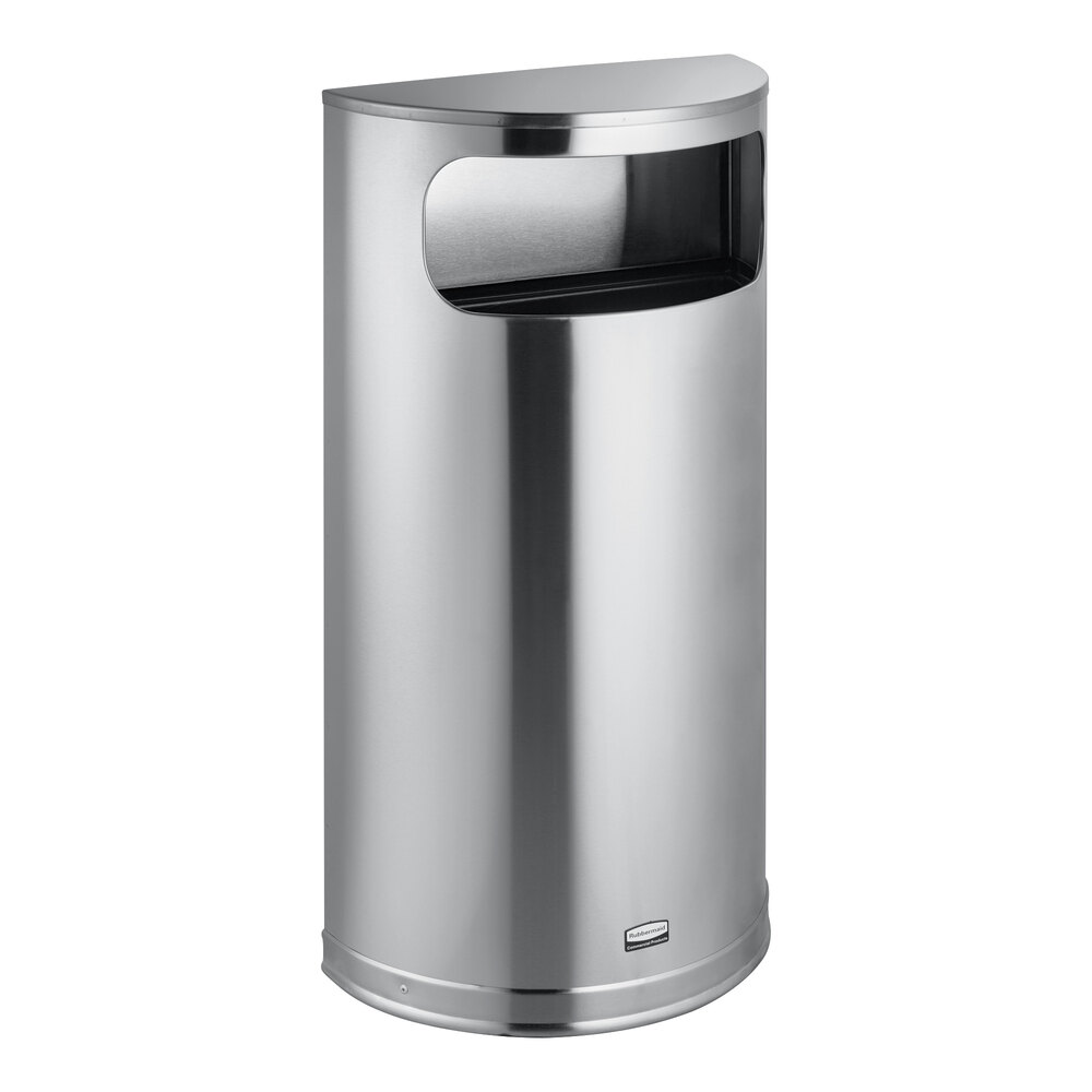 Rubbermaid® FGSO8SSSPL 9 Gallon Metallic Half-Round Satin Stainless Steel Trash Can with Metal Liner