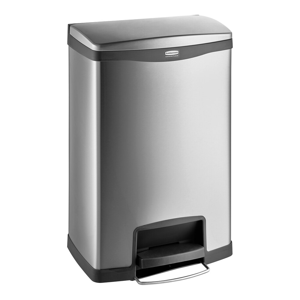 Rubbermaid® 1901992 Slim Jim Stainless Steel Black Accent Front Step-On Rectangular Trash Can with Single Rigid Plastic Liner - 52 Qt. / 13 Gallon