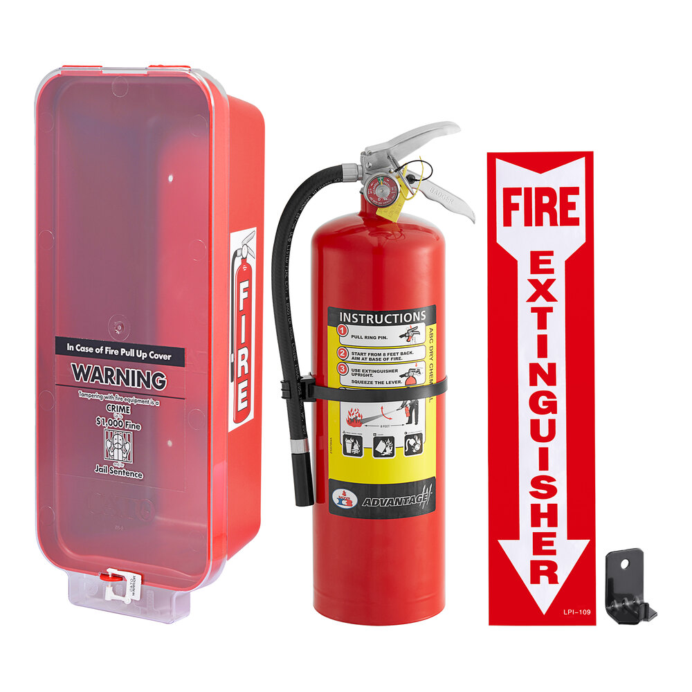 Badger Advantage ADV-10 10 lb. Dry Chemical Untagged Rechargeable Fire Extinguisher, Cato Warrior Red Plastic Cabinet with Clear Pull Cover, and Adhesive Label