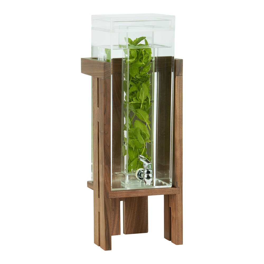 Cal-Mil Sydney 3 Gallon Square Beverage Dispenser with Infusion Chamber and Walnut Base 23141-3INF-78