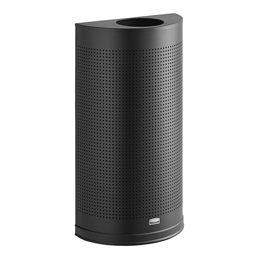 Rubbermaid® FGSH12EPLTBK Silhouettes Black Steel Designer Half Round Trash Can - 12 Gallon