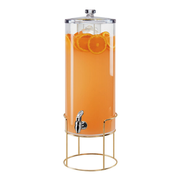 Cal-Mil 22005-3INF-46 Mid-Century 3 Gallon Round Beverage Dispenser with Infusion Chamber and Brass Wire Base