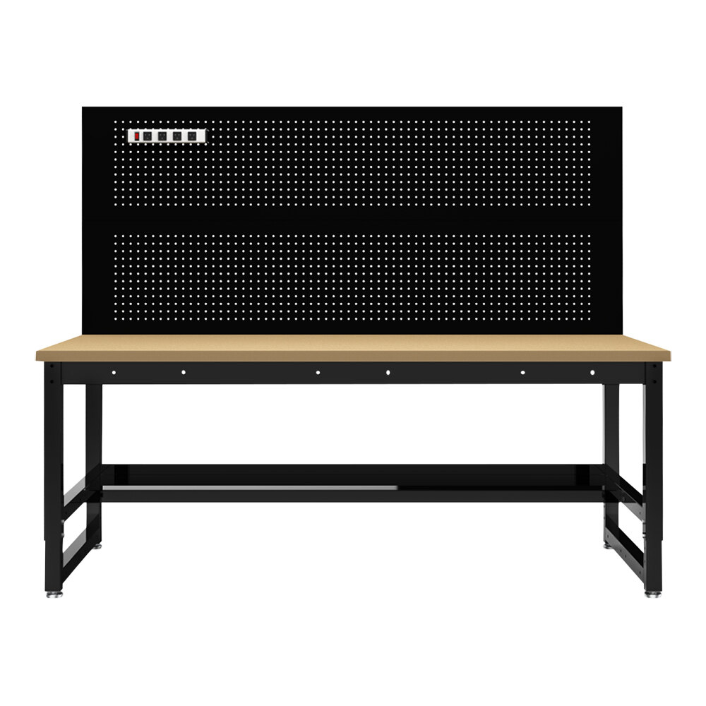 Luxor 31" x 70 3/4" Steel Adjustable-Height Mobile Industrial Workbench with Natural Wood Top DTWS001