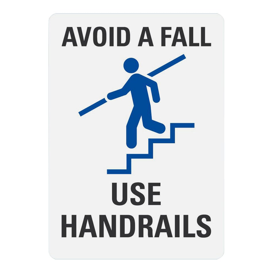 Lavex 10" x 7" Non-Reflective Aluminum "Avoid A Fall / Use Handrails" Safety Sign