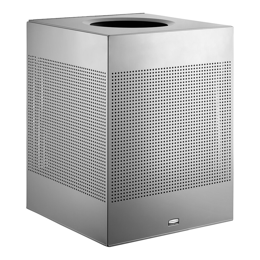 Rubbermaid® FGSC22EPLSM Silhouettes Silver Metallic Steel Designer Square Trash Can - 40 Gallon
