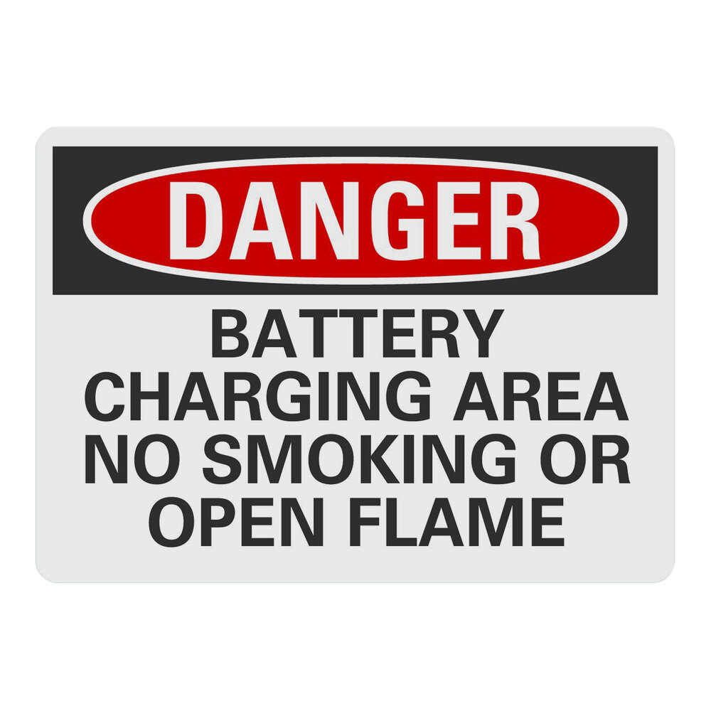 Lavex 10" x 7" Non-Reflective Aluminum "Danger / Battery Charging Area / No Smoking Or Open Flame" Safety Sign