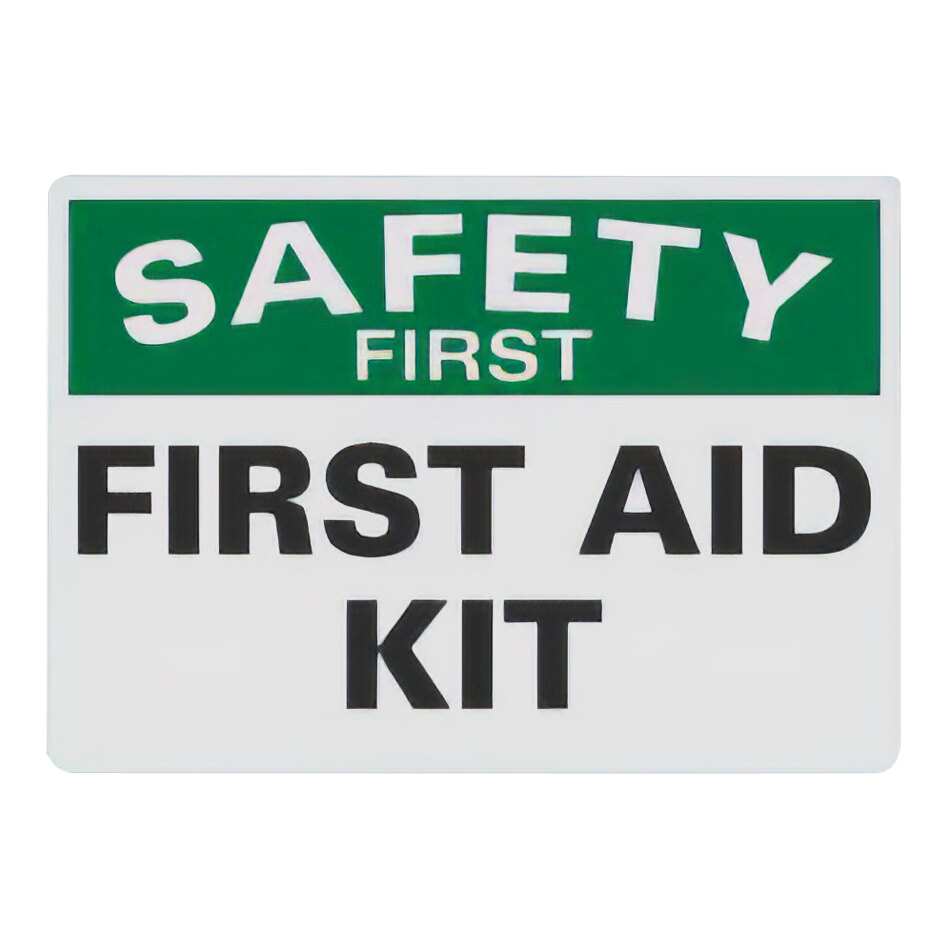 Lavex 10" x 7" Non-Reflective Adhesive Vinyl "Safety First / First Aid Kit" Label