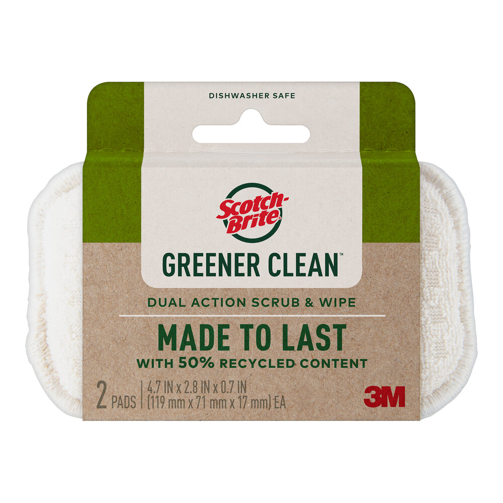 3M Scotch-Brite™ Greener Clean 70007078002 Dual Action Scrub and Wipe Pad - 2/Pack