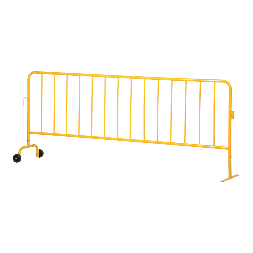 Vestil Yellow Steel Crowd Control Barrier with Wheeled Foot and Flat Foot PRAIL-102-Y-WF