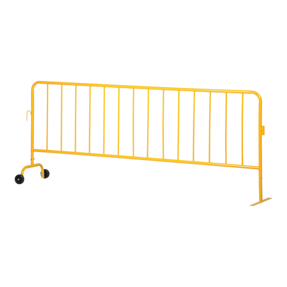 Vestil Yellow Heavy-Duty Steel Crowd Control Barrier with Wheeled Foot and Flat Foot PRAIL-102-HD-Y-WF