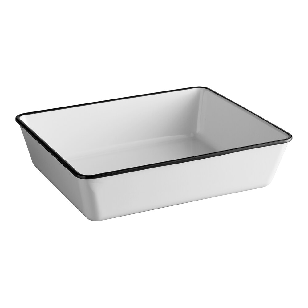 American Metalcraft MRCW12 Endurance 131 oz. Rectangular Black Rimmed Melamine Serving Bowl