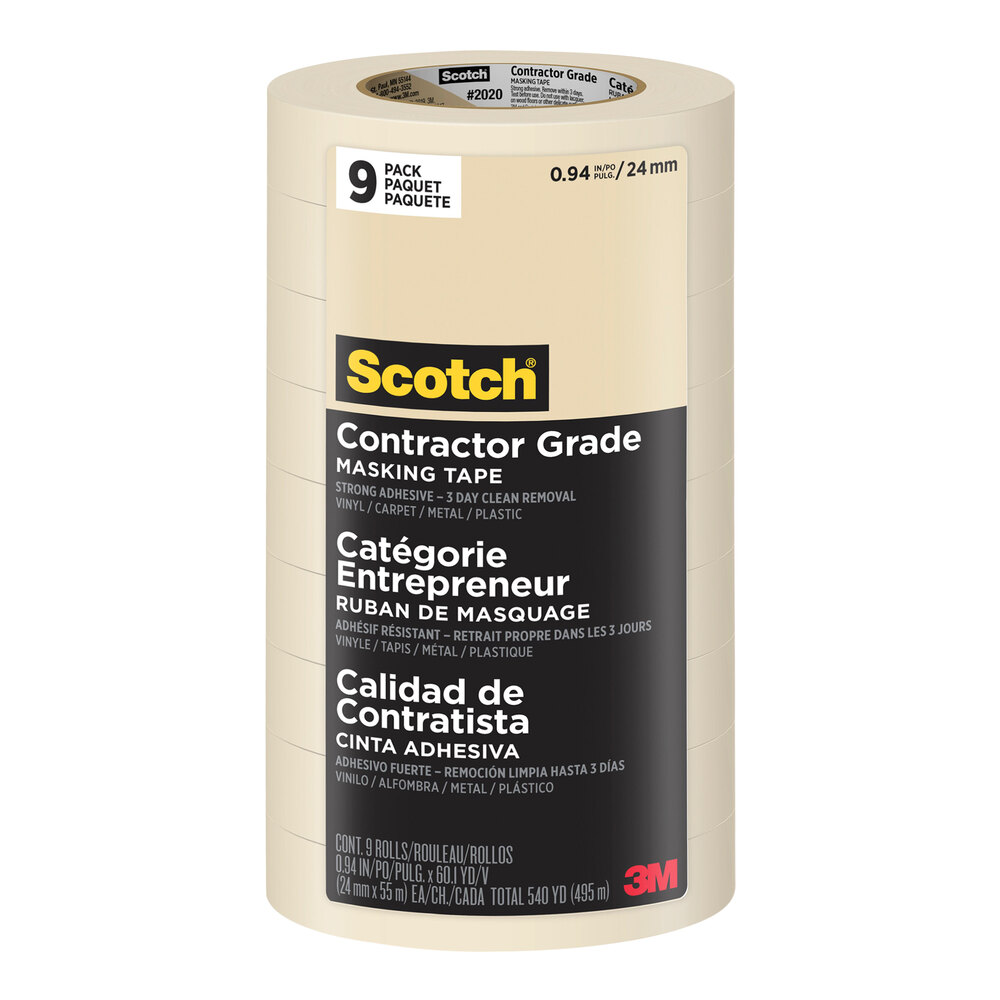 3M Scotch™ 0.94" x 60 1/8 Yard Contractor Grade Masking Tape 70009104012 - 9/Pack