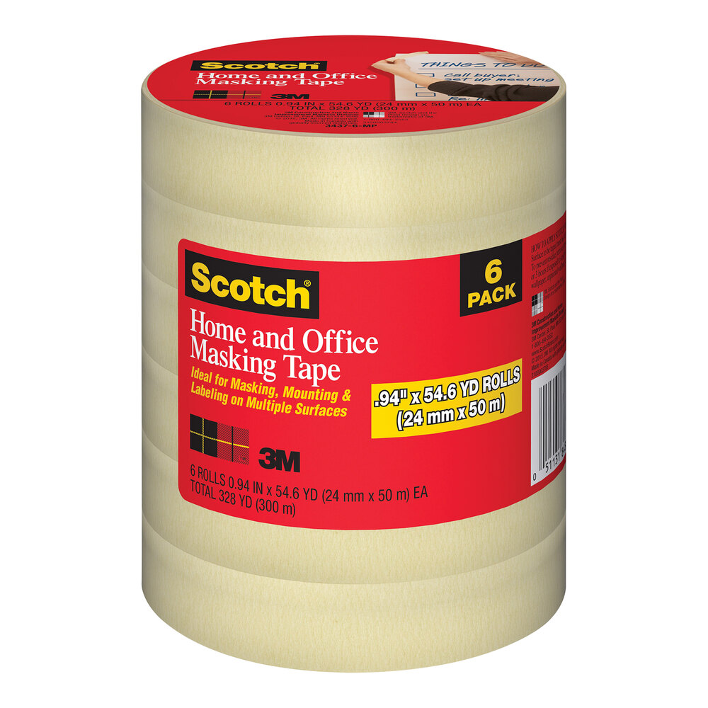 3M Scotch™ 0.9" x 54 5/8 Yard Home and Office Masking Tape 70006951449 - 6/Pack