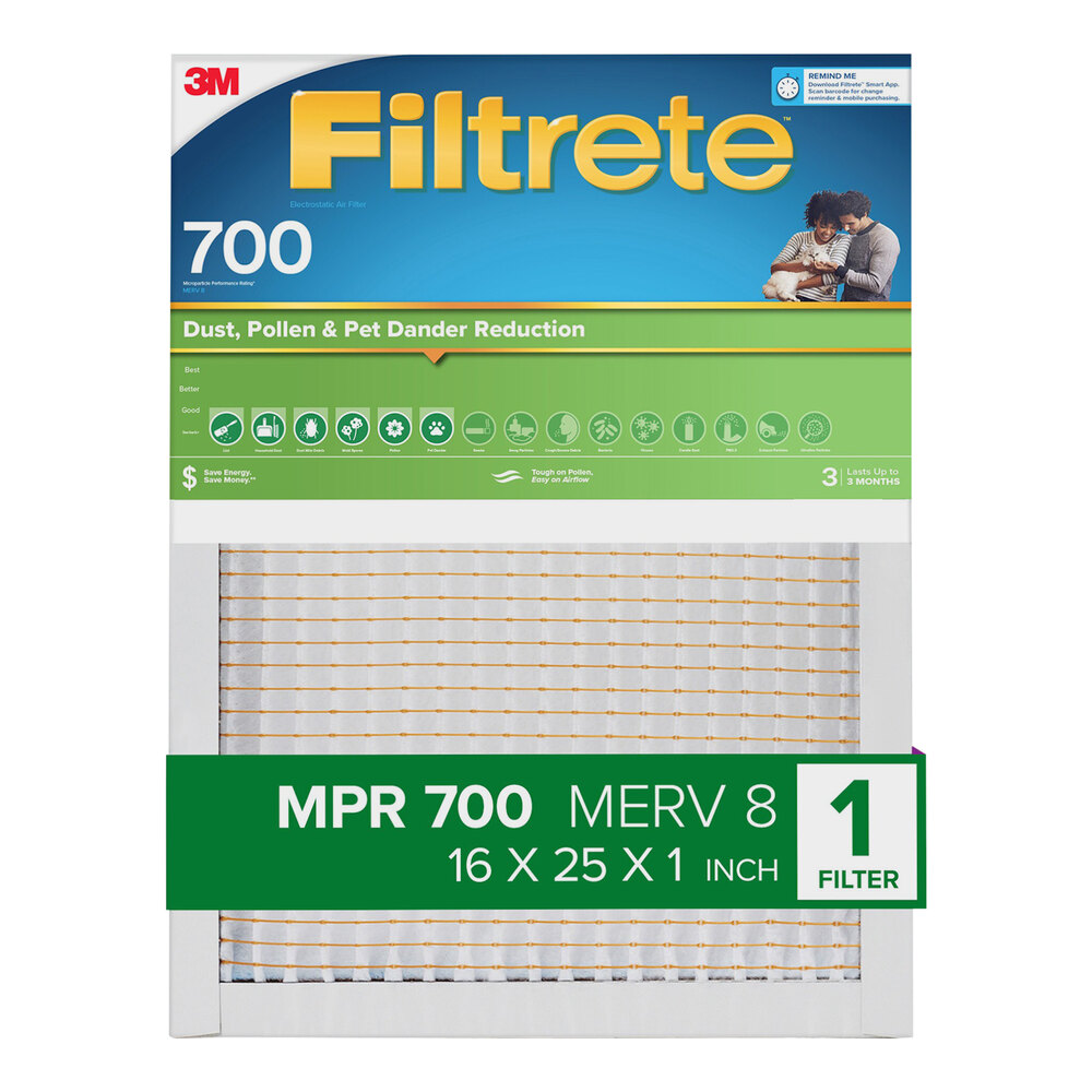 3M Filtrete 16" x 25" x 1" MPR 700 Electrostatic Dust, Pollen, and Pet Dander Reduction Air Filter 70009145601