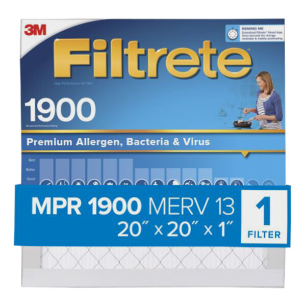 3M Filtrete 20" x 20" x 1" MPR 1900 Premium High-Performance Allergen, Bacteria, and Virus Air Filter 70009120646