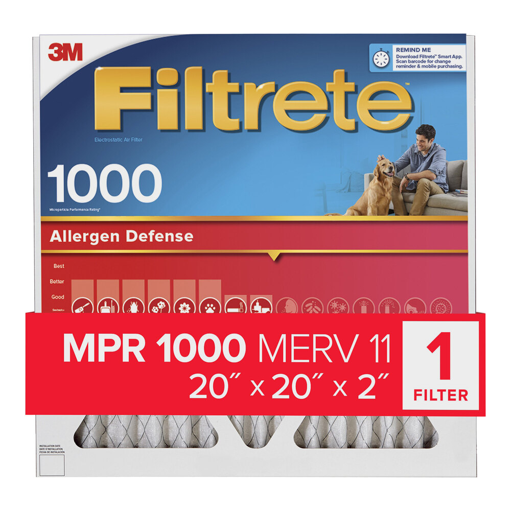 3M Filtrete 20" x 20" x 2" MPR 1000 Allergen Defense Air Filter 70009113294