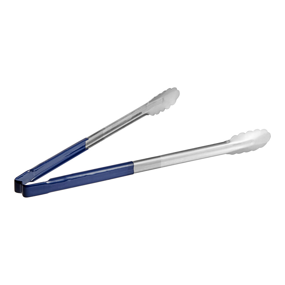 Vollrath 4781630 Jacob's Pride® 16" Stainless Steel Scalloped Tongs with Blue Coated Kool-Touch® Handle
