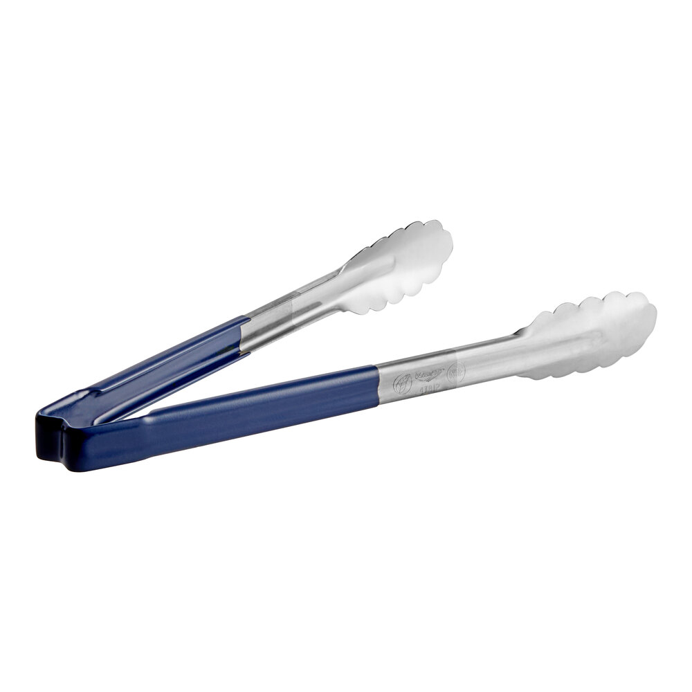 Vollrath 4781230 Jacob's Pride® 12" Stainless Steel Scalloped Tongs with Blue Coated Kool-Touch® Handle