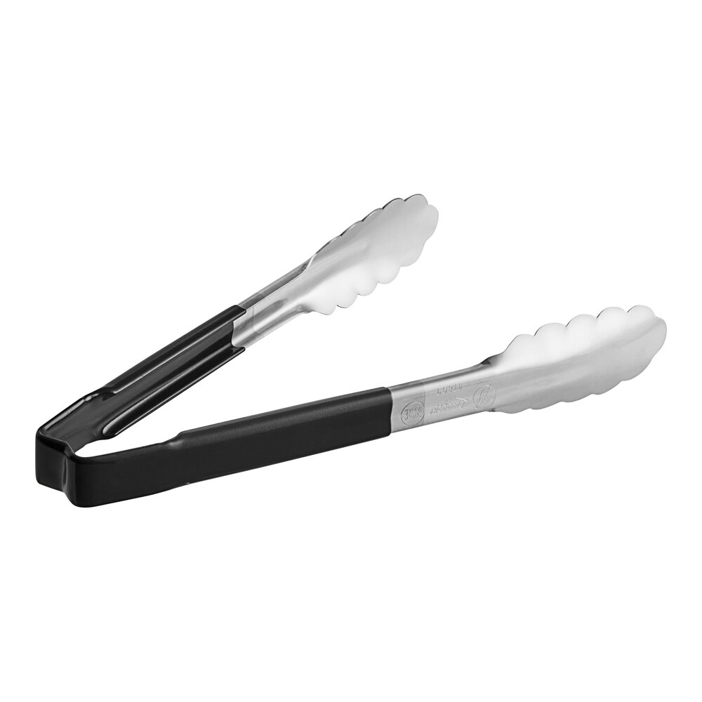 Vollrath 4780920 Jacob's Pride® 9 1/2" Stainless Steel Scalloped Tongs with Black Coated Kool-Touch® Handle
