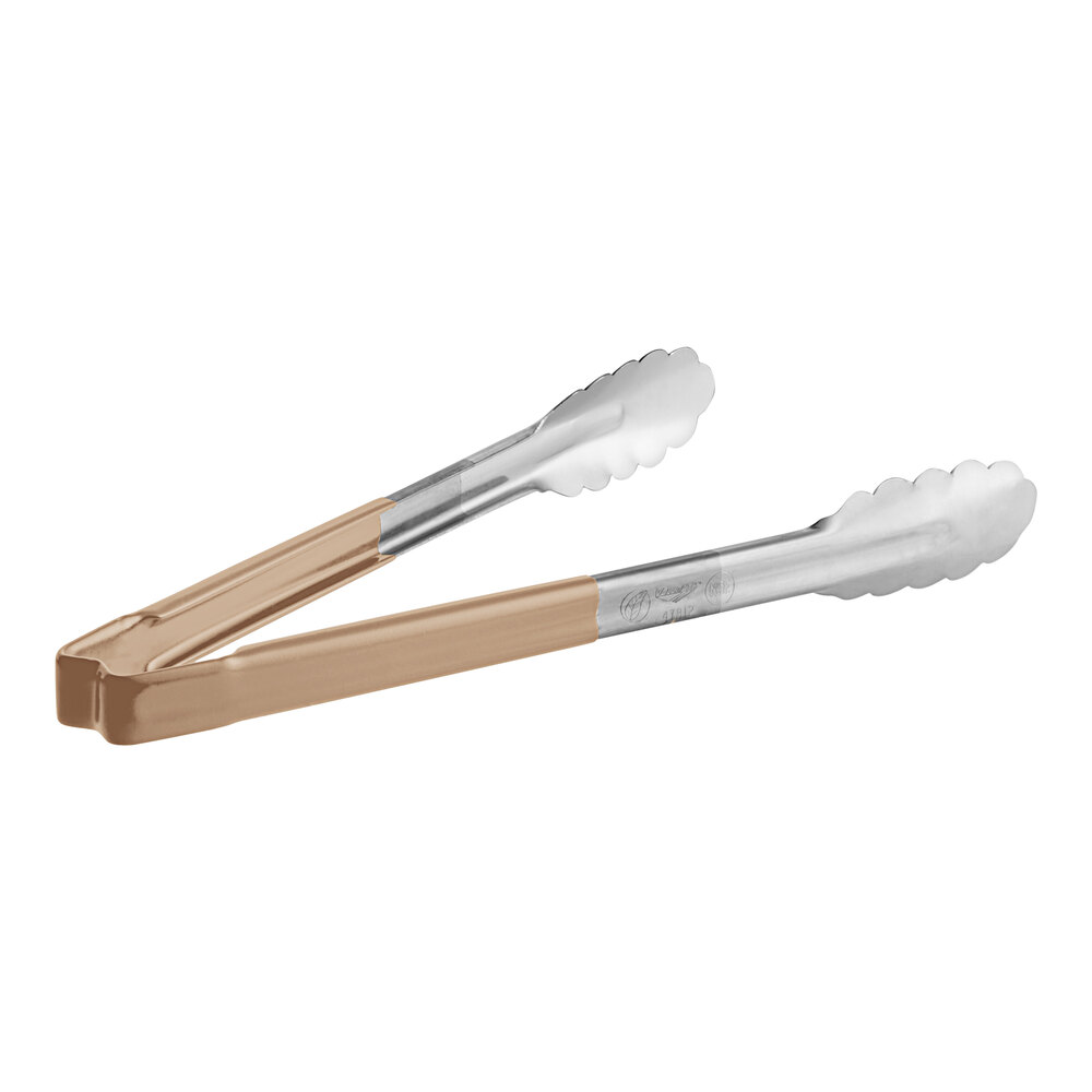 Vollrath 4781260 Jacob's Pride® 12" Stainless Steel Scalloped Tongs with Tan Coated Kool-Touch® Handle