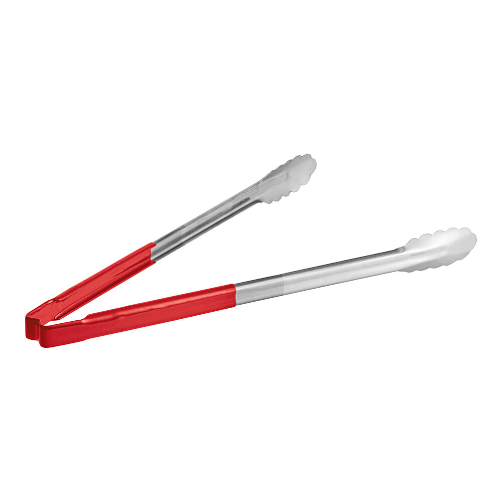 Vollrath 4781640 Jacob's Pride® 16" Stainless Steel Scalloped Tongs with Red Coated Kool-Touch® Handle