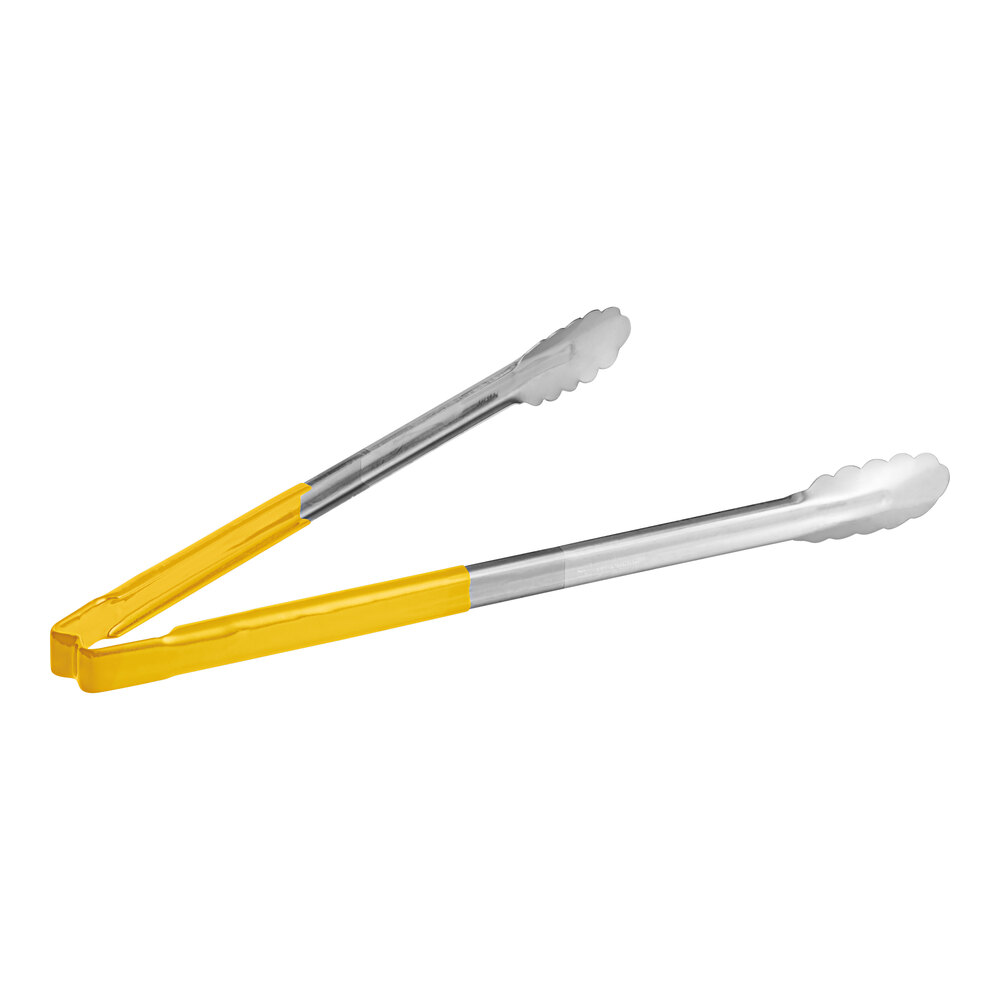 Vollrath 4781650 Jacob's Pride® 16" Stainless Steel Scalloped Tongs with Yellow Coated Kool-Touch® Handle