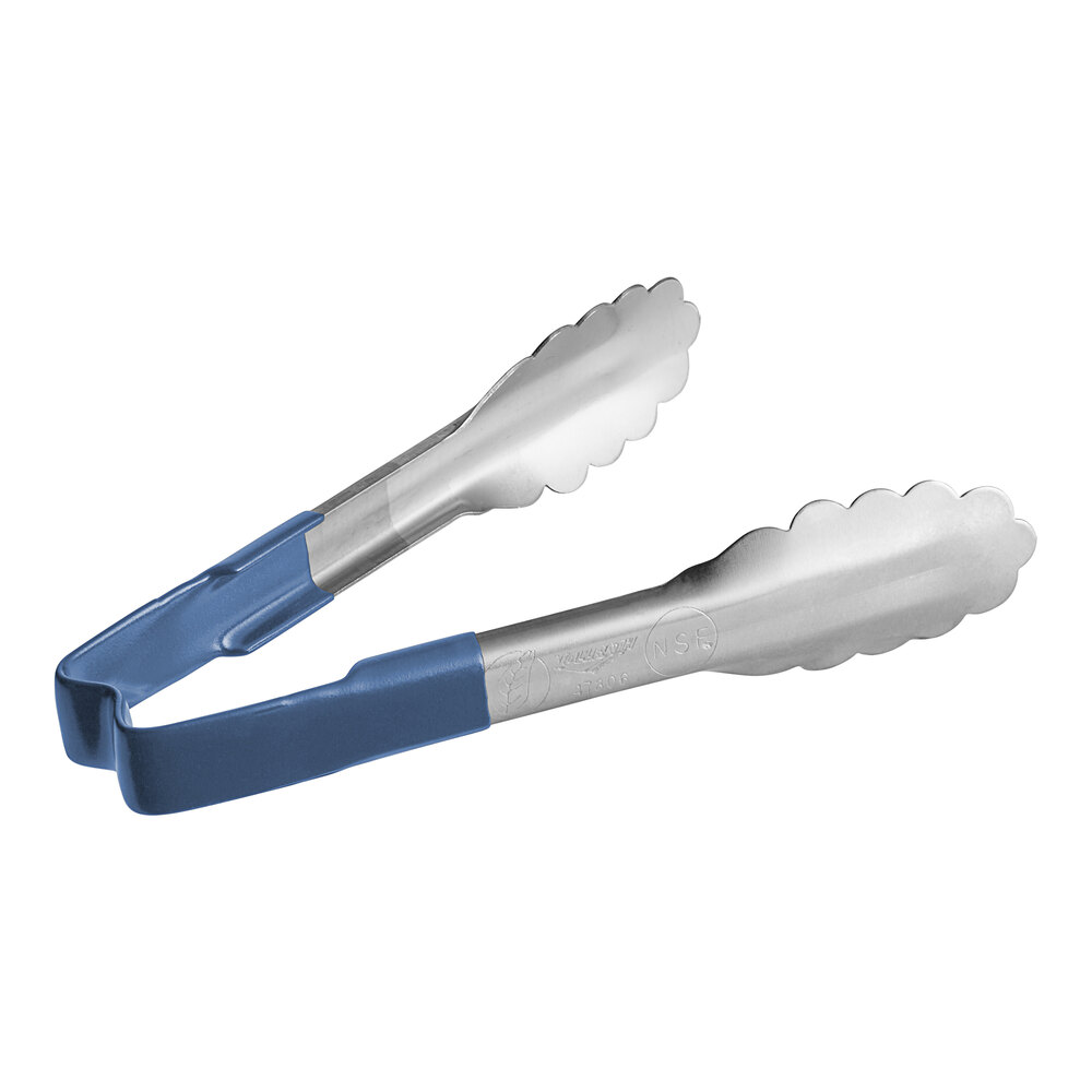 Vollrath 4780630 Jacob's Pride® 6" Stainless Steel Scalloped Tongs with Blue Coated Kool-Touch® Handle