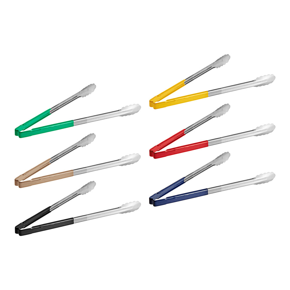 Vollrath Jacob's Pride® 16" Stainless Steel Scalloped Tongs HACCP Kit with Assorted Colors Coated Kool-Touch® Handles
