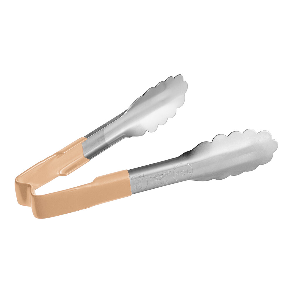 Vollrath 4780660 Jacob's Pride® 6" Stainless Steel Scalloped Tongs with Tan Coated Kool-Touch® Handle