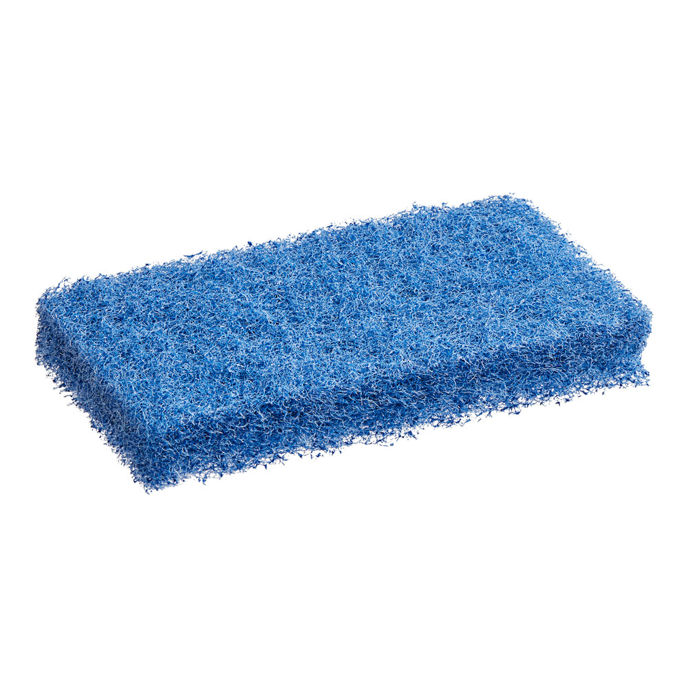 Lavex 6" x 3 1/2" x 7/8" Medium-Duty Blue Scouring Pad - 10/Pack