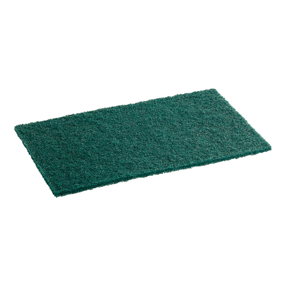Lavex 9" x 6" x 3/8" Medium-Duty Dark Green Scouring Pad - 10/Pack