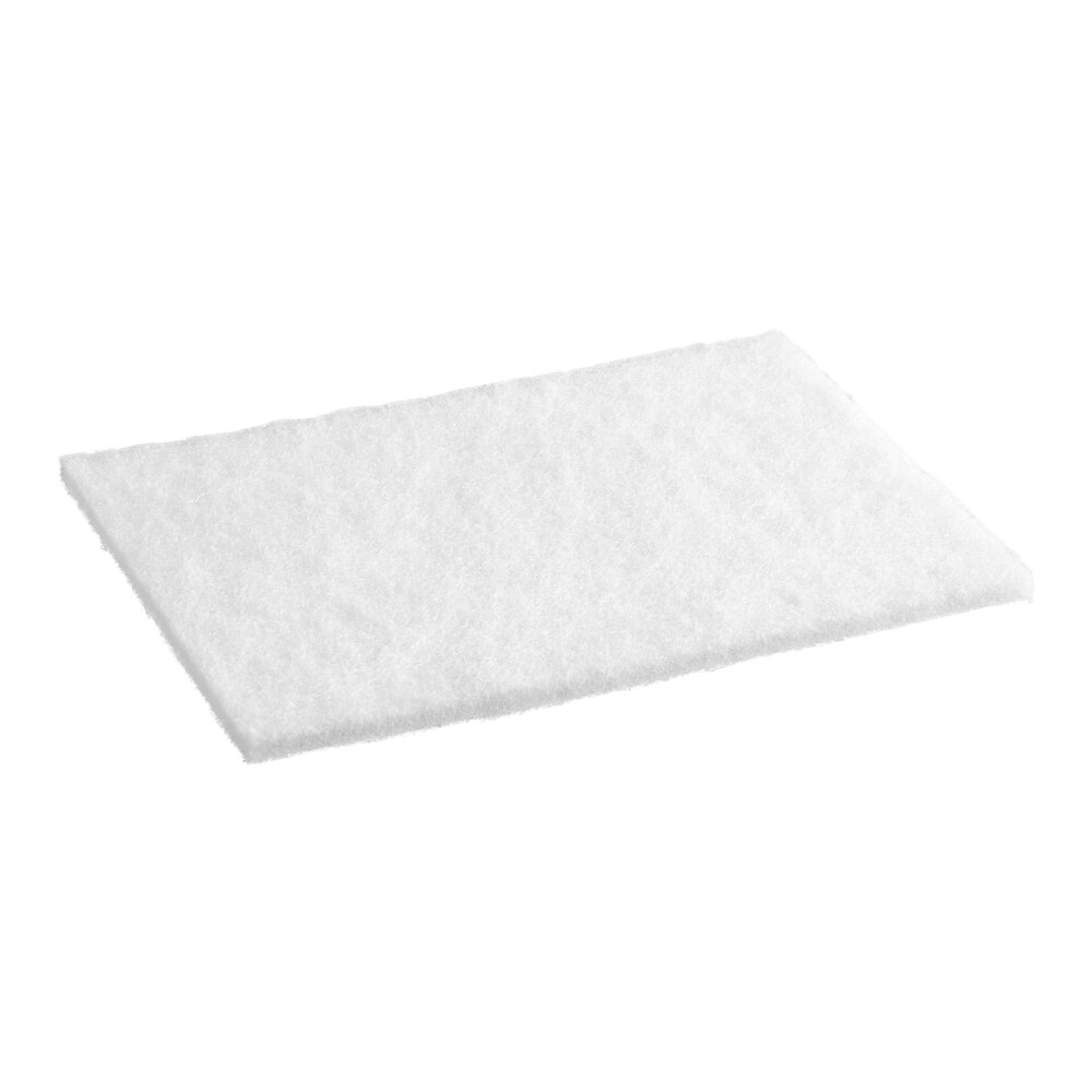 Lavex 9" x 6" x 1/4" Light-Duty White Scouring Pad - 10/Pack