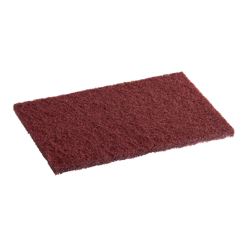 Lavex 9" x 6" x 3/8" Extra Heavy-Duty Maroon Scouring Pad - 10/Pack