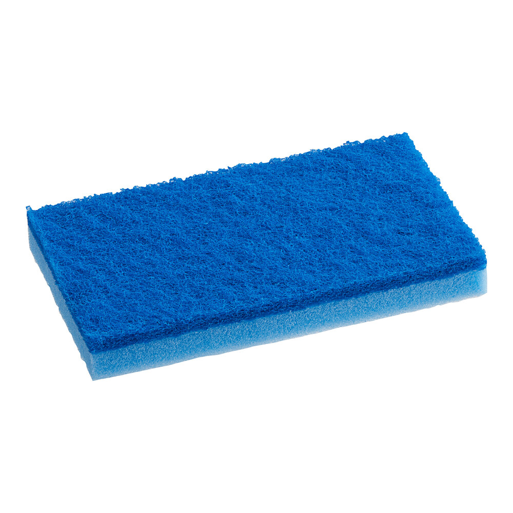 Lavex 6" x 3 1/2" x 3/4" Blue Sponge / Blue Light-Duty Scouring Pad Combo - 6/Pack