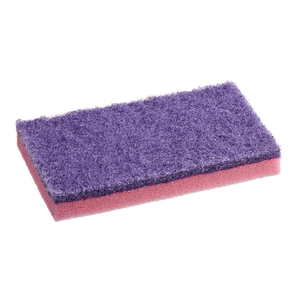 Lavex 6" x 3 1/2" x 3/4" Pink Sponge / Purple Medium-Duty Scouring Pad Combo - 6/Pack