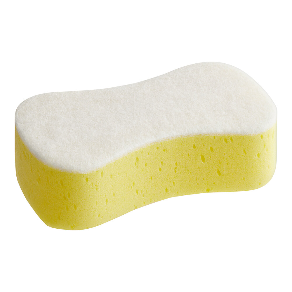 Lavex 9 1/2" x 5" x 2 3/4" Jumbo Yellow Sponge / White Light-Duty Scouring Pad Combo